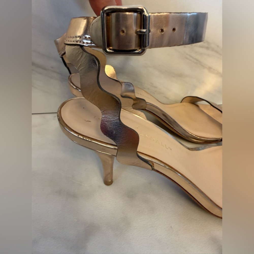 Loeffler Randall Metallic Scalloped Ankle Strap Heels Size 9 - Picture 8 of 12